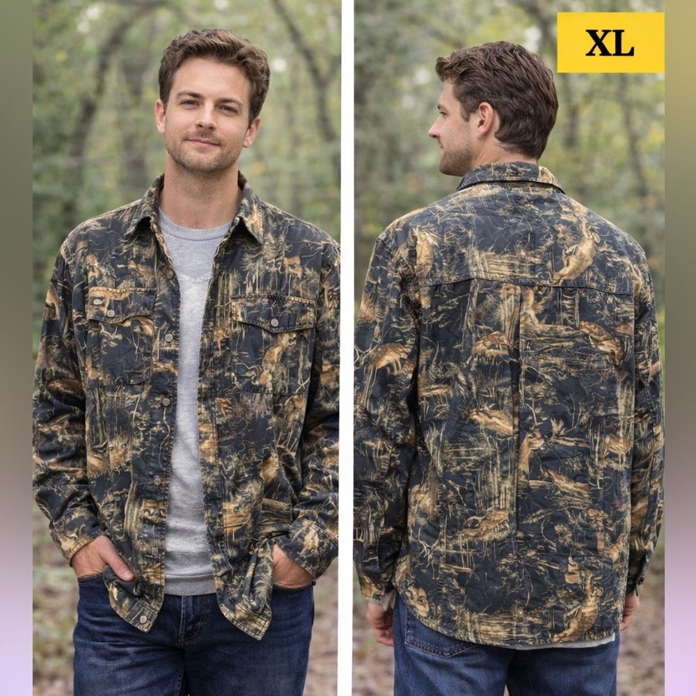 VINTAGE Magellan Outdoors Men's Forest Print deer Shirt Jacket XL